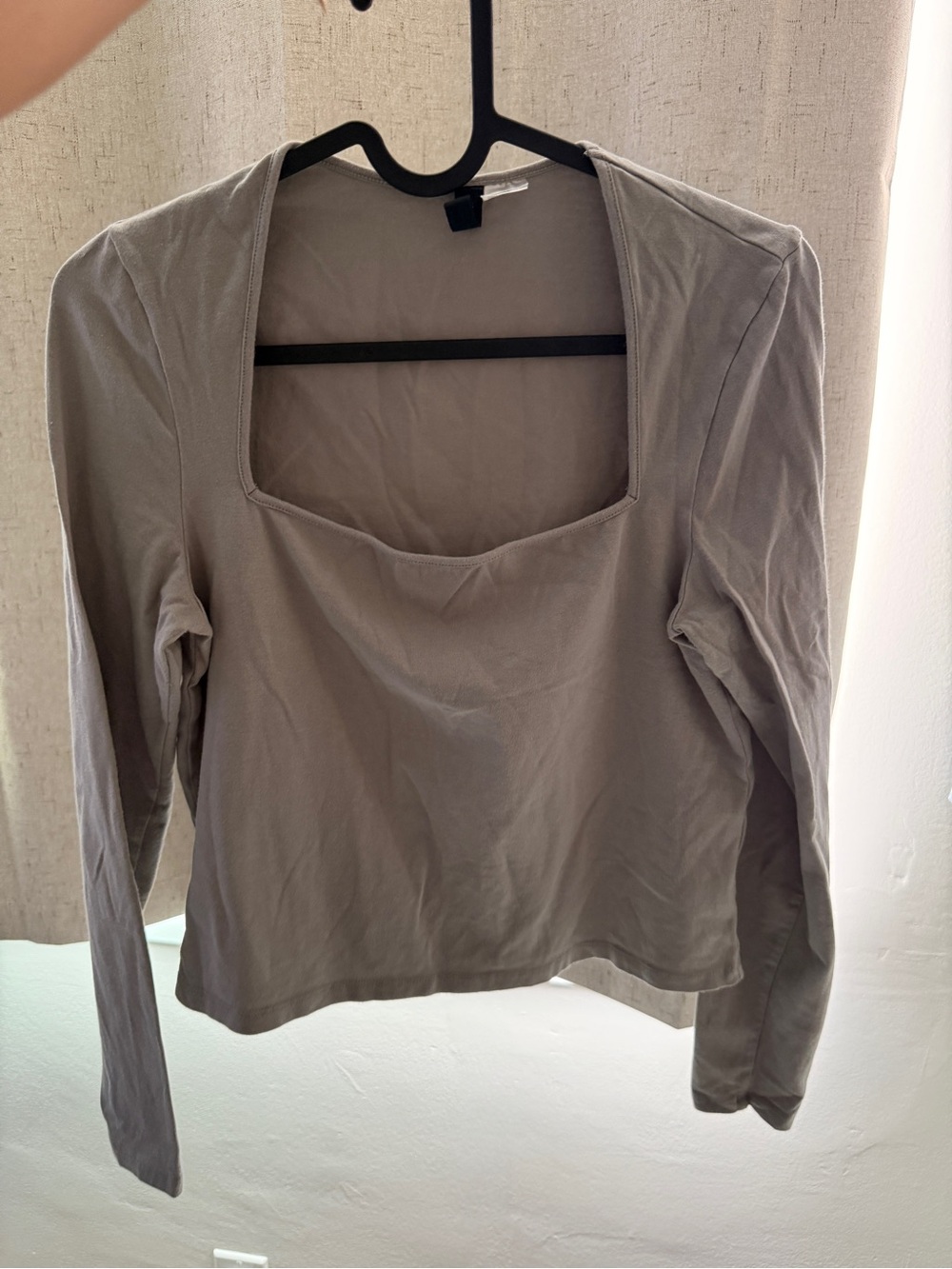 H&M Olive Square Neck Long Sleeve Top